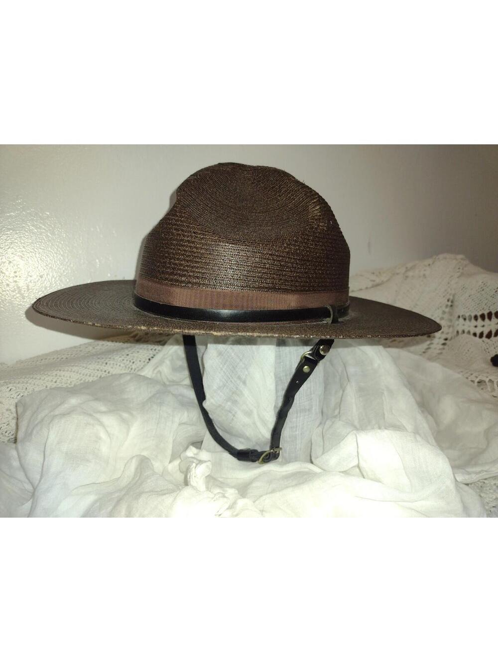VTG Stratton Self Forming Campaign Hat 7 1/8 LO Brown Shantung Ranger Style USA